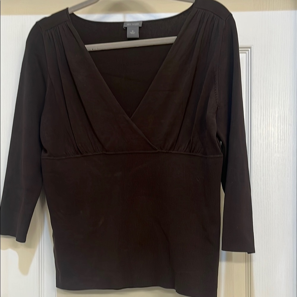 *3 for $10* Ann Taylor Brown Wrap Blouse with 3/4 Sleeves